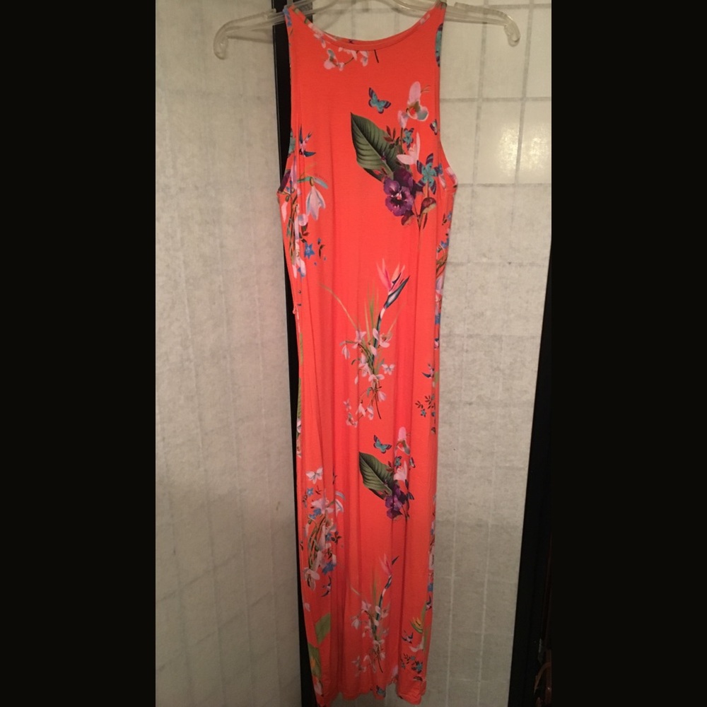 Authentic Ted Baker blaze orange floral print midi